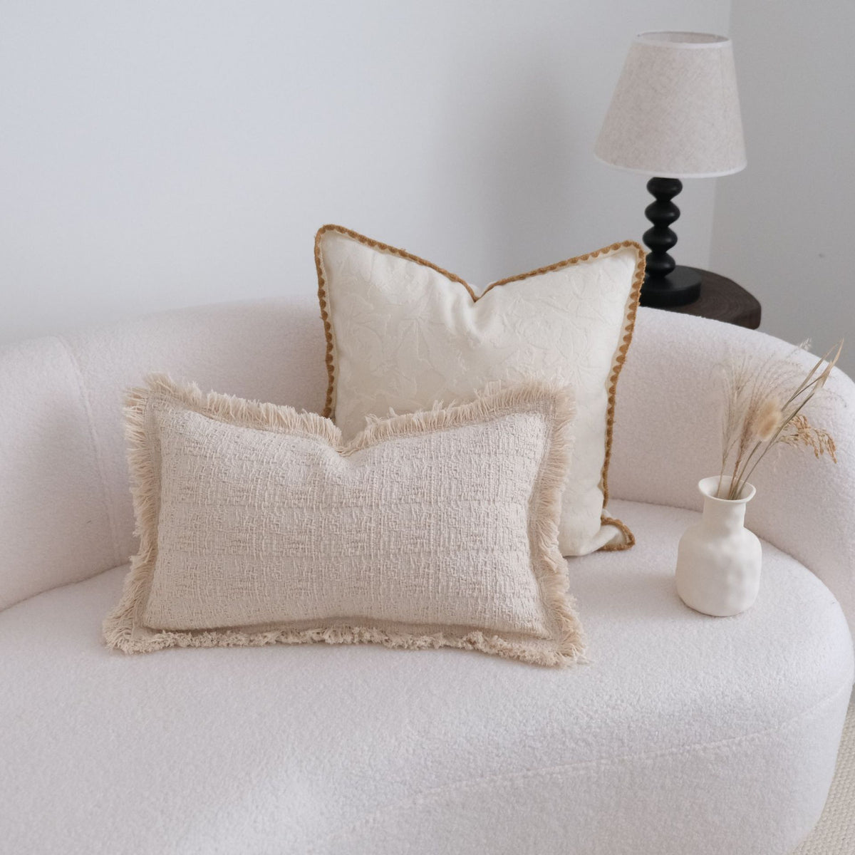 Cotton Linen Throw Pillow Cover | Lace Trim & Tassels