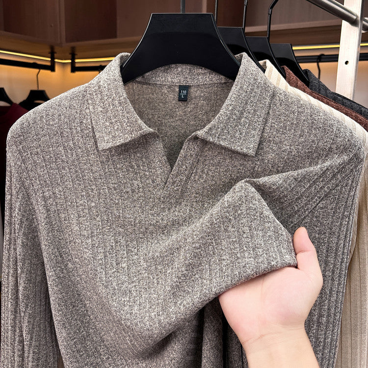 Adrien | Men's Long-Sleeve Ribbed Knit Polo Shirt