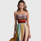 Faustine | Women's Rainbow Stripe Strapless Pleated Maxi Dress