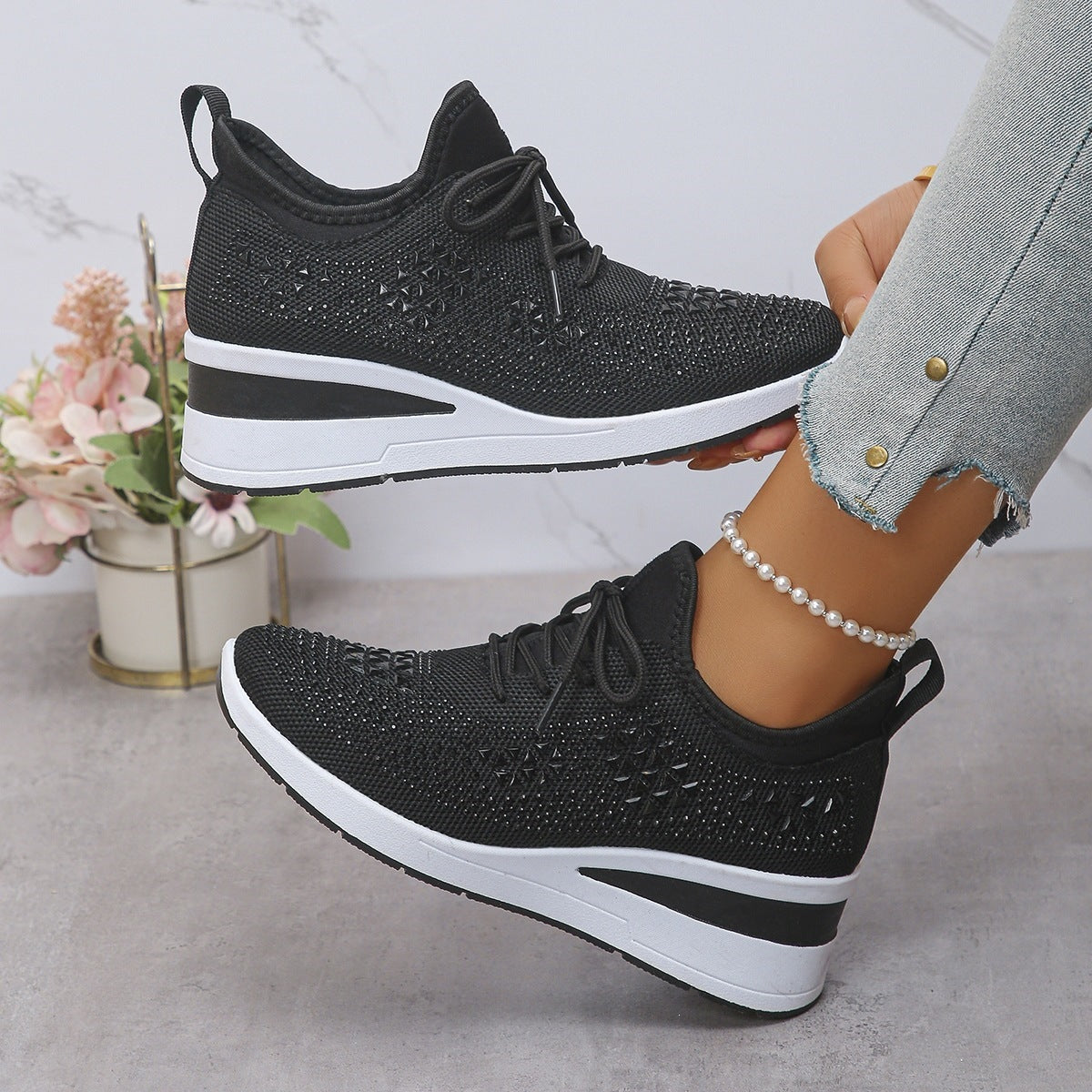 Grace lace-up sneakers in black