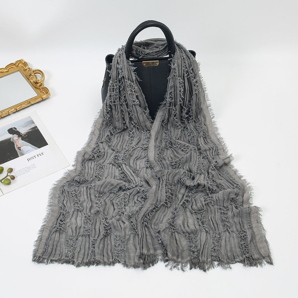 Bernadette | Distressed Fringe Cotton-Linen Shawl Scarf