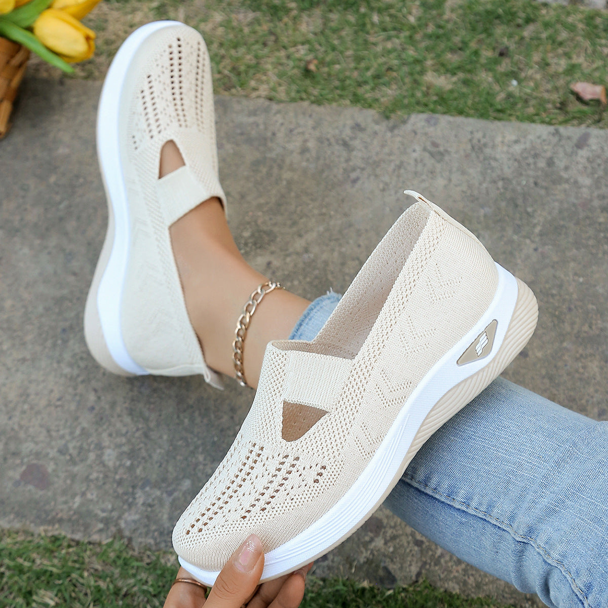 Aloriana mesh slip-on shoes in off white