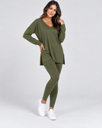 Layla split-hem top and leggings set, lifestyle