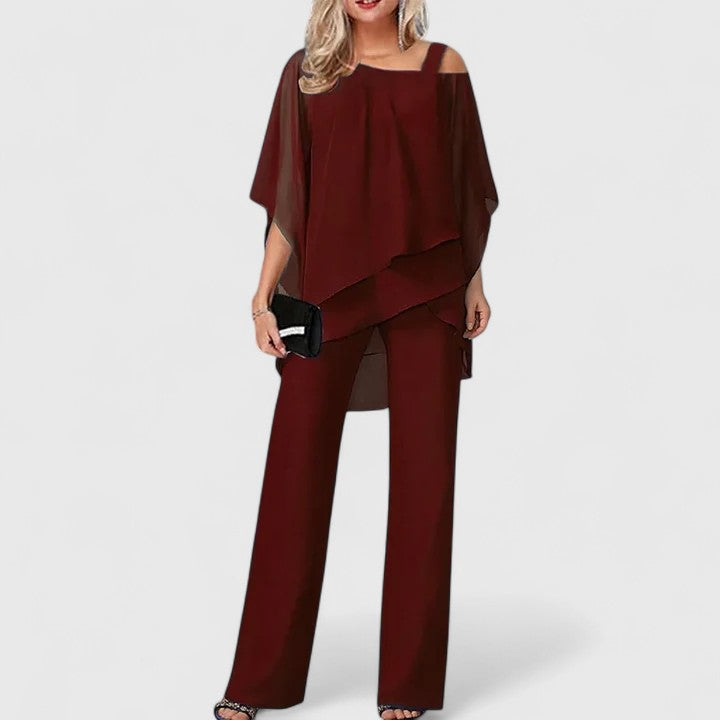 Sidonie | Women's Off-Shoulder Cape-Sleeve Top and Wide-Leg Trouser Set
