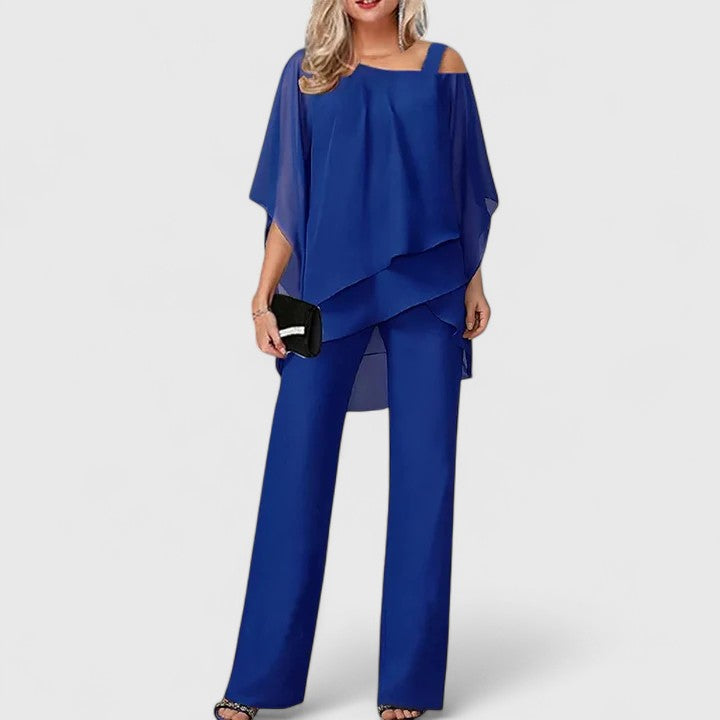 Sidonie | Women's Off-Shoulder Cape-Sleeve Top and Wide-Leg Trouser Set