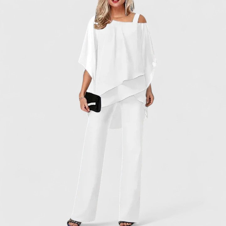 Sidonie | Women's Off-Shoulder Cape-Sleeve Top and Wide-Leg Trouser Set