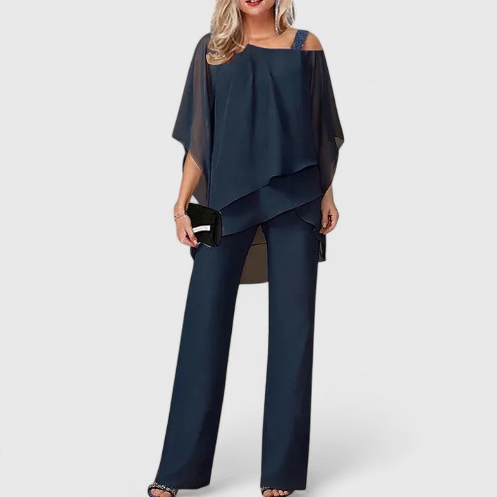 Sidonie | Women's Off-Shoulder Cape-Sleeve Top and Wide-Leg Trouser Set