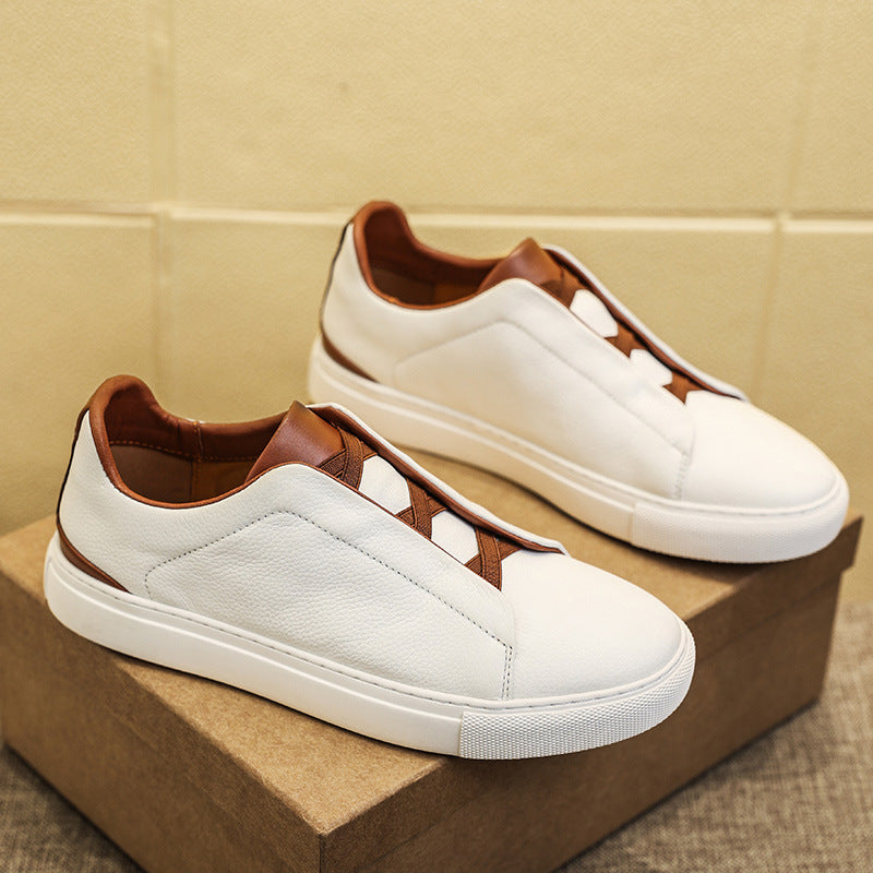 Auden | Men's Leather Slip-On Sneakers Elastic Strap Casual