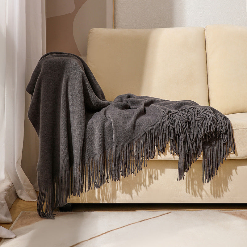 Knitted Tassel Throw Blanket