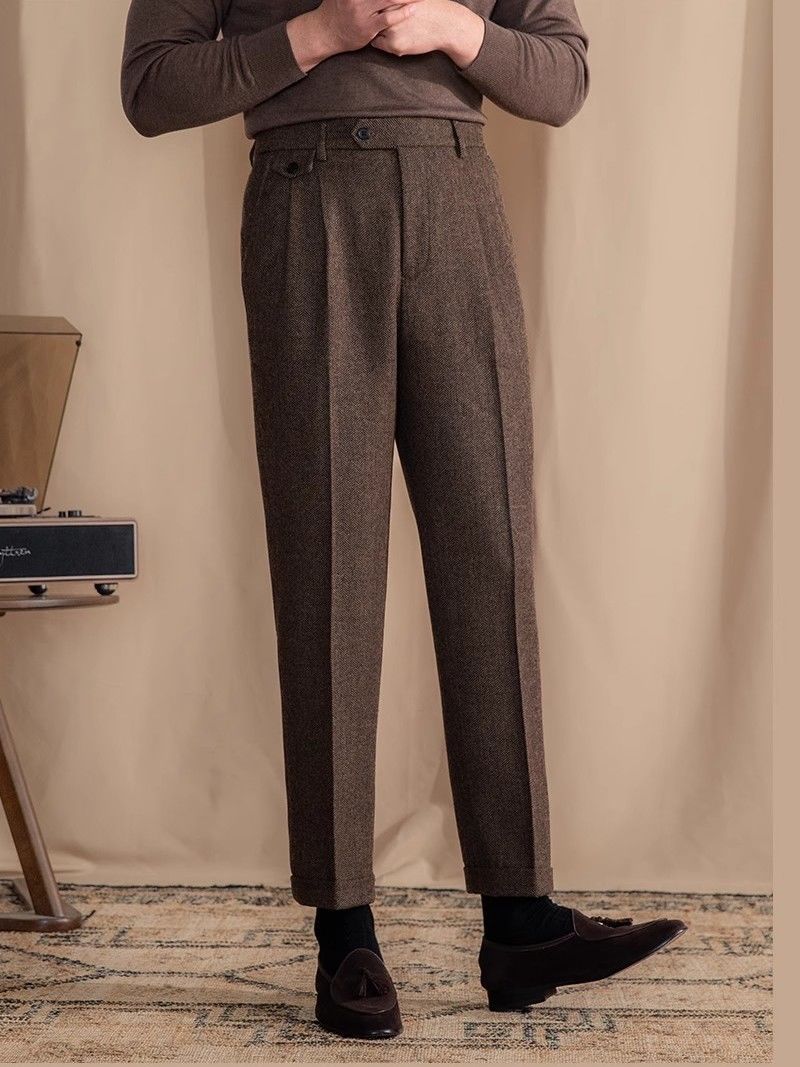 Italian Herringbone Mens Cropped Pants