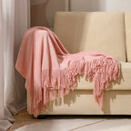 Knitted Tassel Throw Blanket