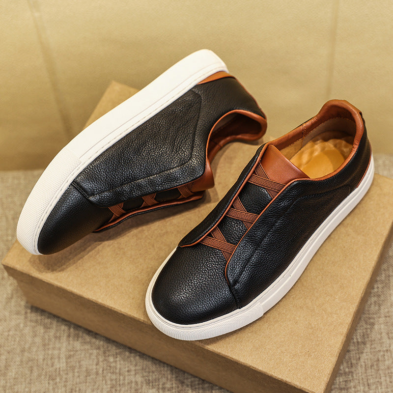 Auden | Men's Leather Slip-On Sneakers Elastic Strap Casual