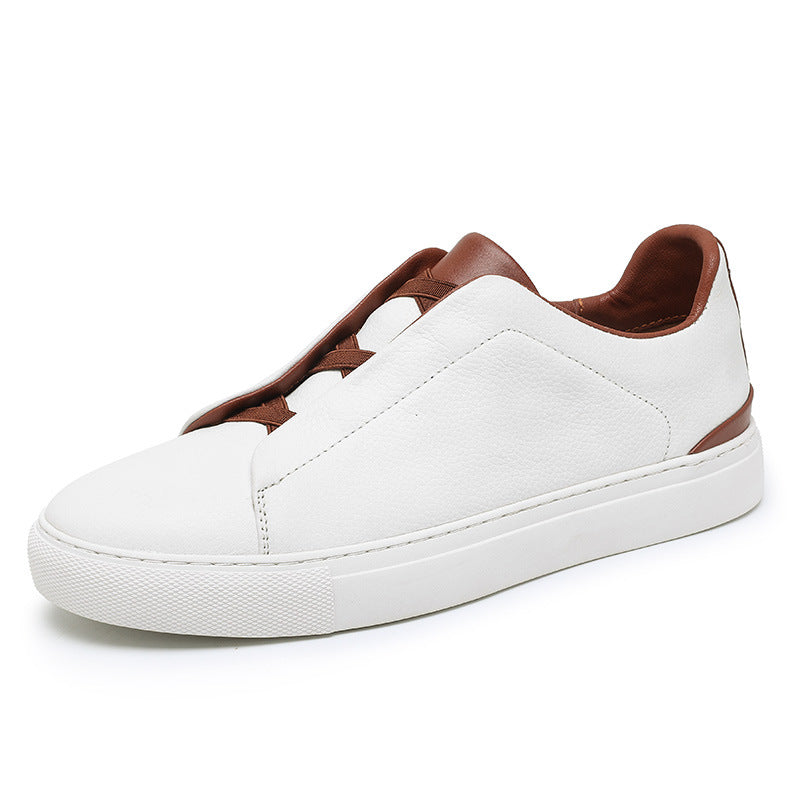 Auden | Men's Leather Slip-On Sneakers Elastic Strap Casual