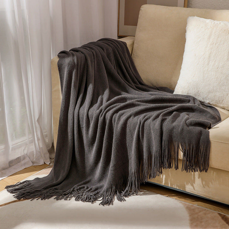 Knitted Tassel Throw Blanket