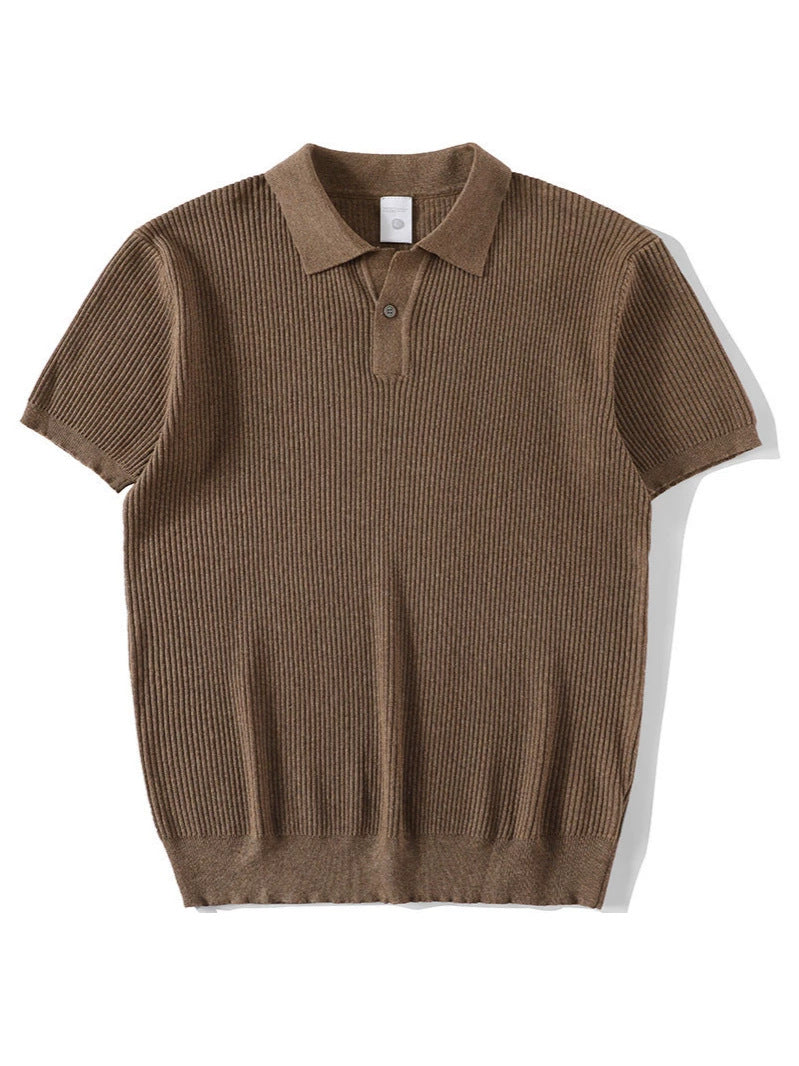 Antoine | Men's Ribbed Knit Button-Collar Polo Shirt