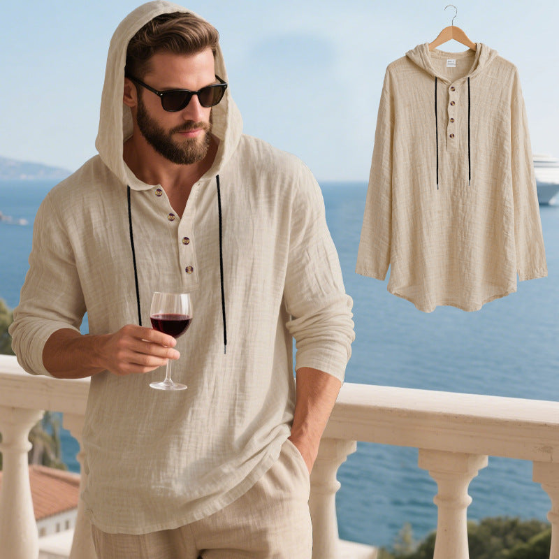 Hadrien | Men's Long-Sleeve Linen-Blend Henley Tee