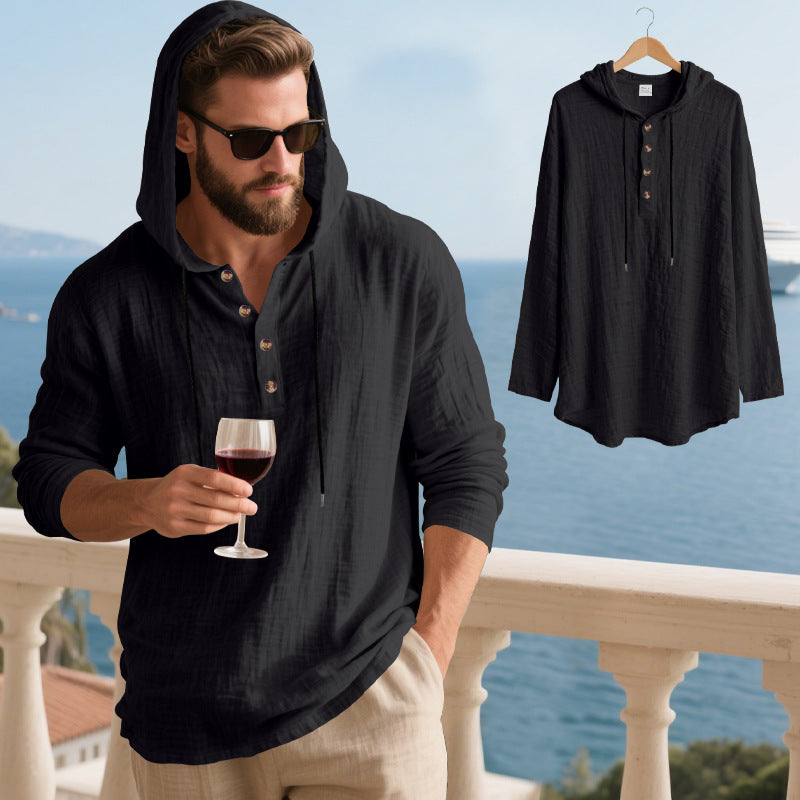 Hadrien | Men's Long-Sleeve Linen-Blend Henley Tee