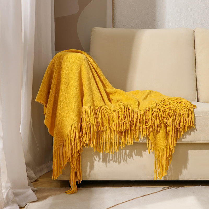 Knitted Tassel Throw Blanket