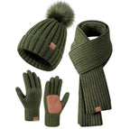 Adele | Knitted Hat, Scarf & Touchscreen Glove Set