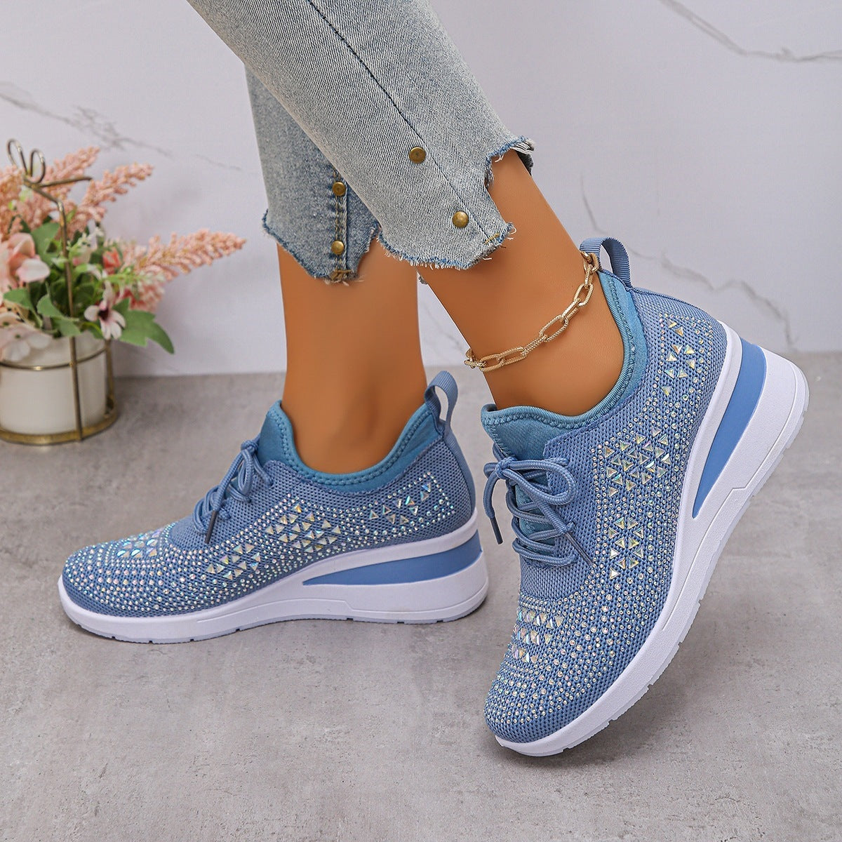 Grace lace-up sneakers in sky blue