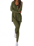 Layla split-hem top and leggings set in army green