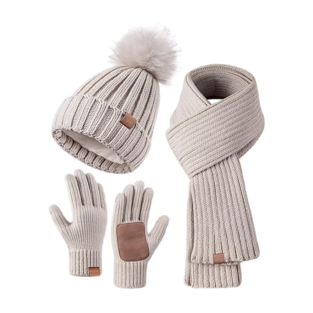 Adele | Knitted Hat, Scarf & Touchscreen Glove Set