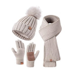 Adele | Knitted Hat, Scarf & Touchscreen Glove Set