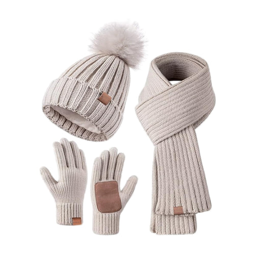 Adele | Knitted Hat, Scarf & Touchscreen Glove Set