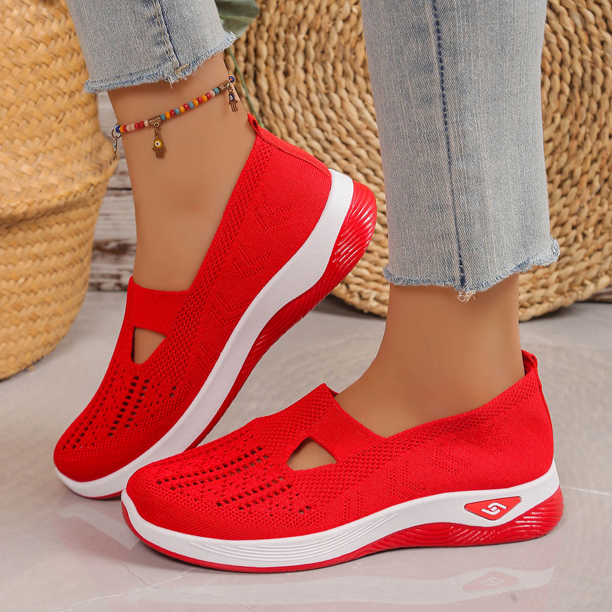 Aloriana mesh slip-on shoes in red