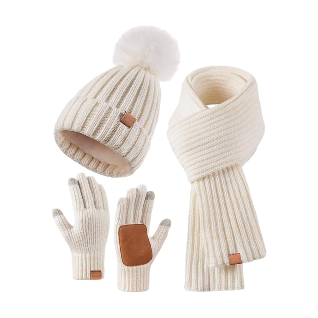 Adele | Knitted Hat, Scarf & Touchscreen Glove Set