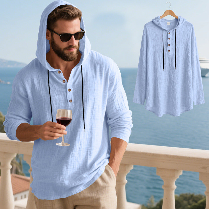 Hadrien | Men's Long-Sleeve Linen-Blend Henley Tee