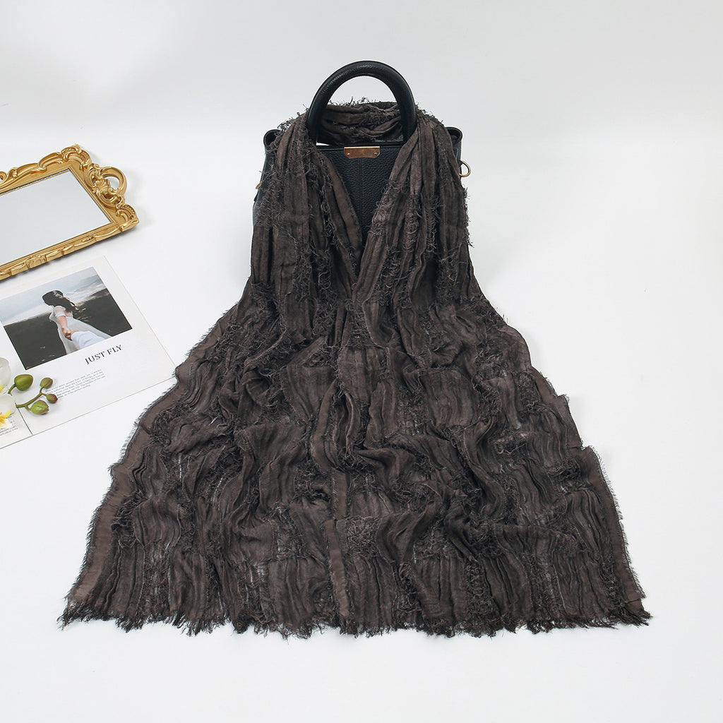 Bernadette | Distressed Fringe Cotton-Linen Shawl Scarf
