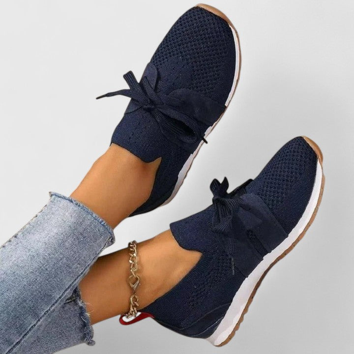 Mikhailah | Women's Knit Bow-Tie Lace-Up Slip-On Sneakers