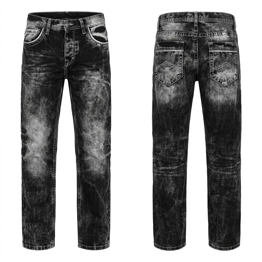 Rufus relaxed straight-leg jeans in black, front and back