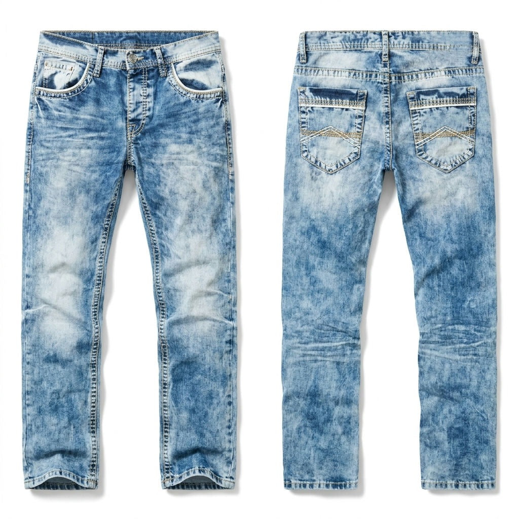 Rufus relaxed straight-leg jeans in light blue, front and back
