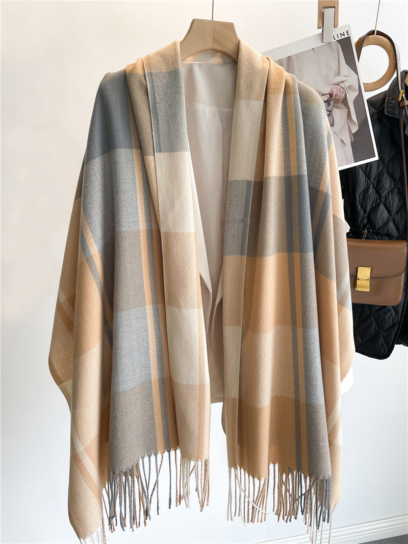 Remi | Unisex Plaid Tassel Shawl Scarf