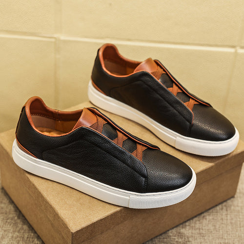 Auden | Men's Leather Slip-On Sneakers Elastic Strap Casual