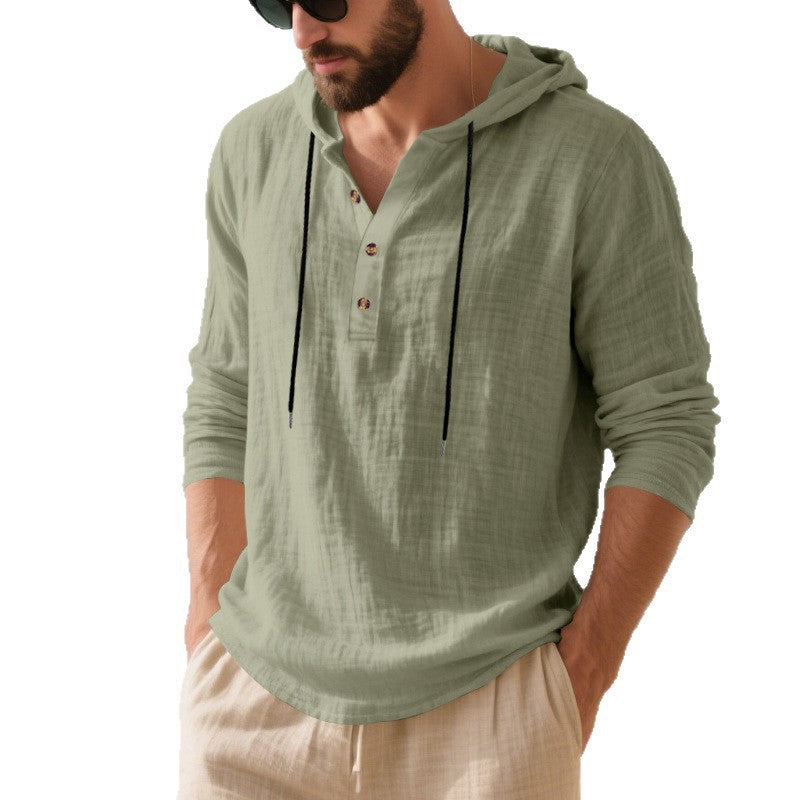 Hadrien | Men's Long-Sleeve Linen-Blend Henley Tee