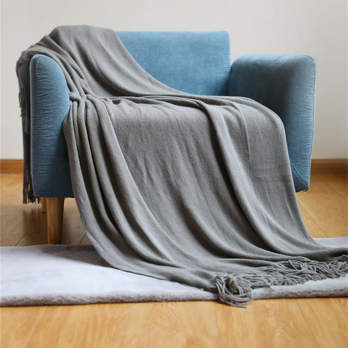 Knitted Tassel Throw Blanket