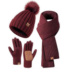 Adele | Knitted Hat, Scarf & Touchscreen Glove Set