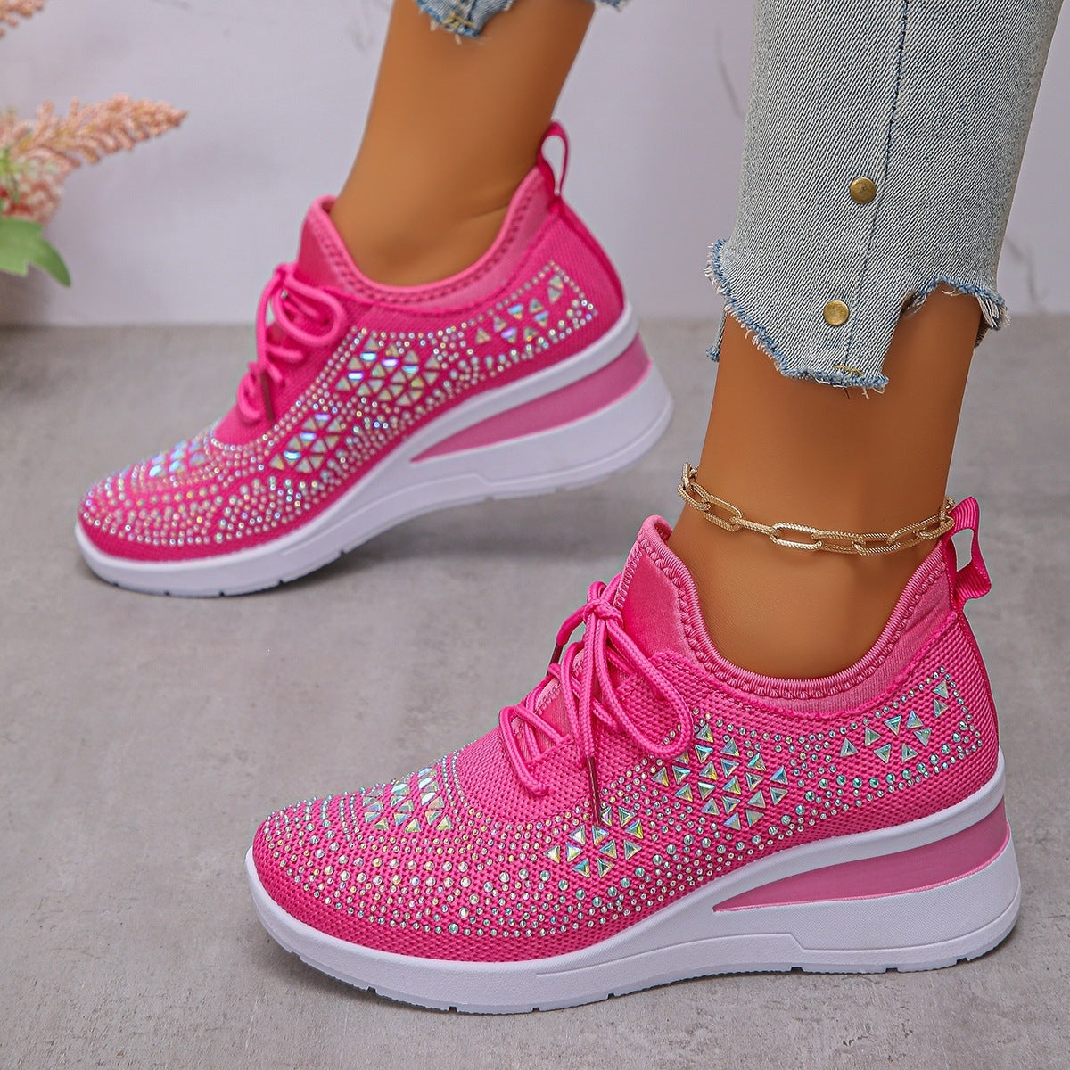 Grace lace-up sneakers in rose red