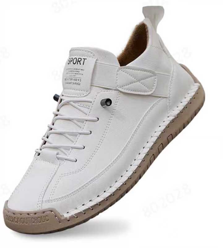 Saela hand-stitched flats in white with yellow sole