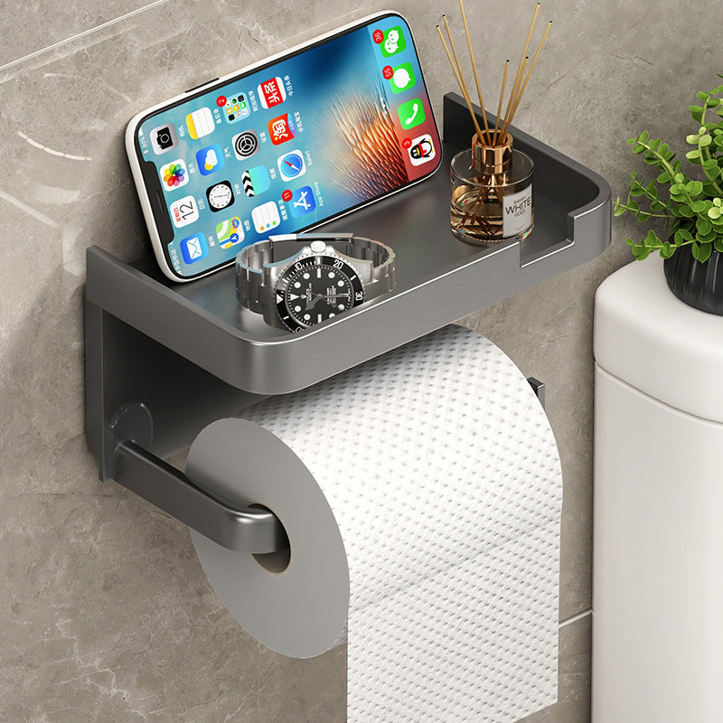 Wall-Mounted Toilet Roll Holder — Matte Black Open Shelf