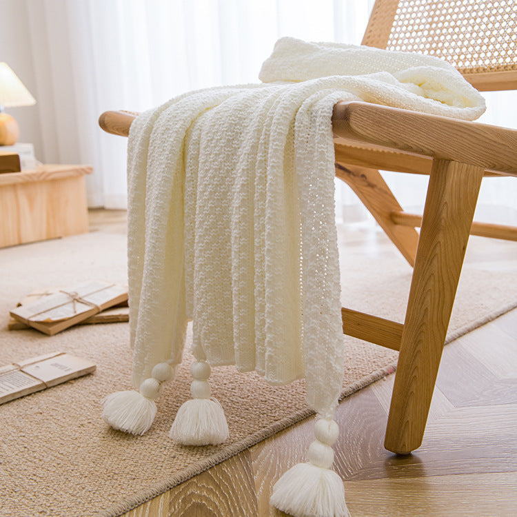 Osmanthus Knitted Throw Blanket with Tassels