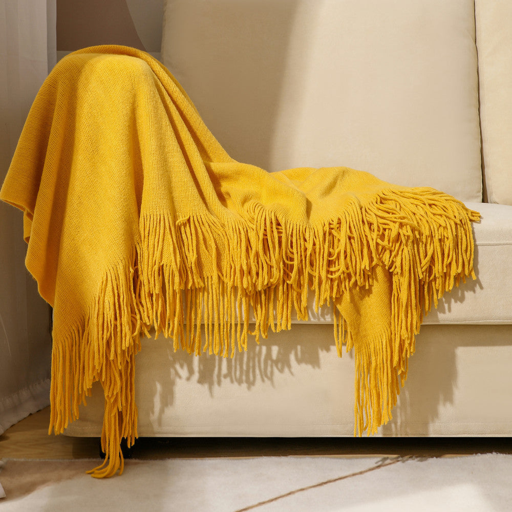 Knitted Tassel Throw Blanket