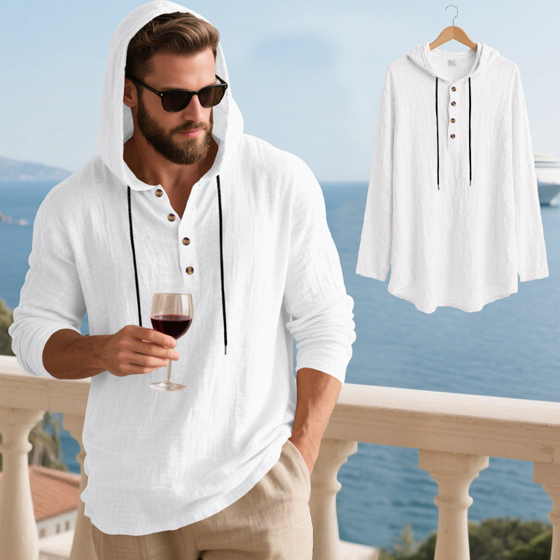 Hadrien | Men's Long-Sleeve Linen-Blend Henley Tee