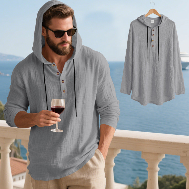 Hadrien | Men's Long-Sleeve Linen-Blend Henley Tee