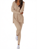 Layla split-hem top and leggings set in apricot
