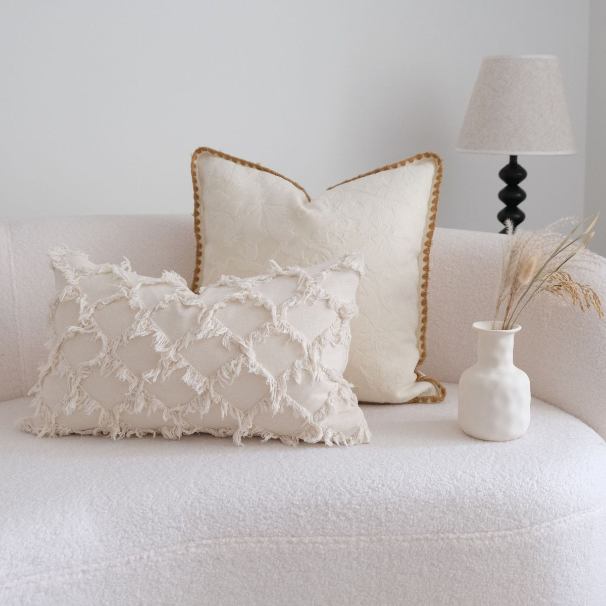 Cotton Linen Throw Pillow Cover | Lace Trim & Tassels