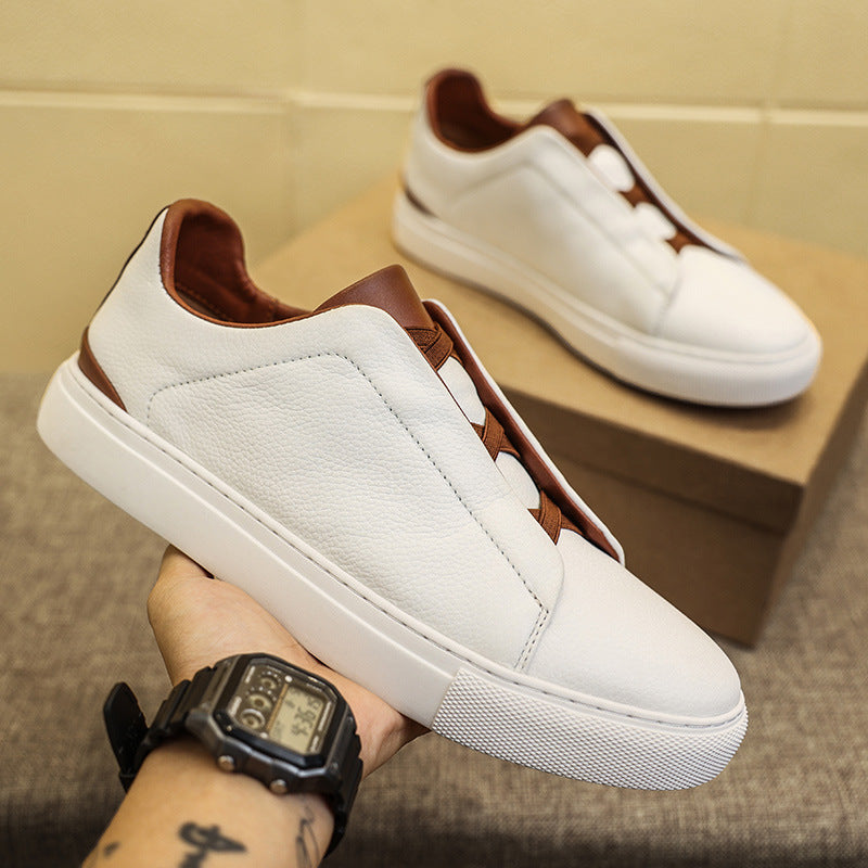 Auden | Men's Leather Slip-On Sneakers Elastic Strap Casual